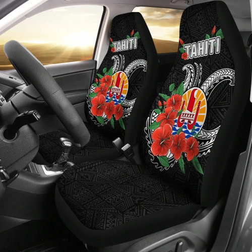 Tahiti Polynesian Car Seat Covers - Hibiscus Coat of Arm Black