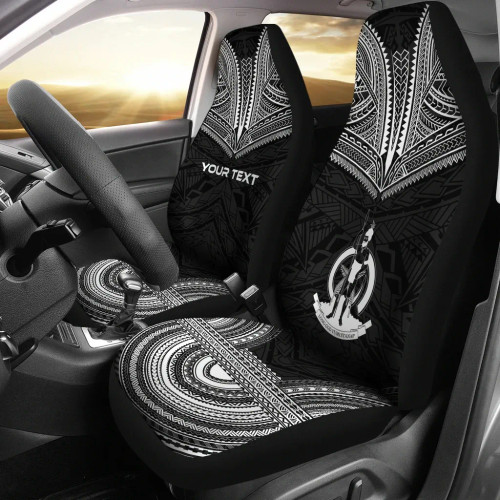 Vanuatu Custom Personalised Car Seat Cover - Vanuatu Coat Of Arms Polynesian Chief Tattoo Black Version