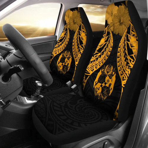 Tonga Polynesian Car Seat Covers Pride Seal And Hibiscus Gold
