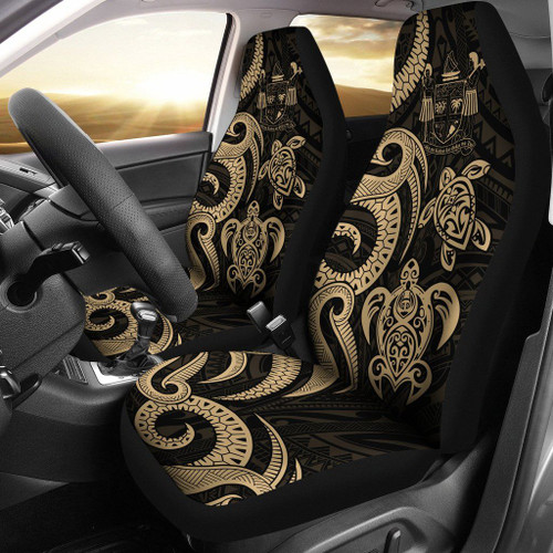 Fiji Polynesian Car Seat Covers - Gold Tentacle Turtle Crest