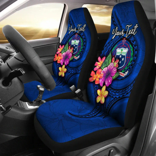 Samoa Polynesian Custom Personalised Car Seat Covers - Floral With Seal Blue