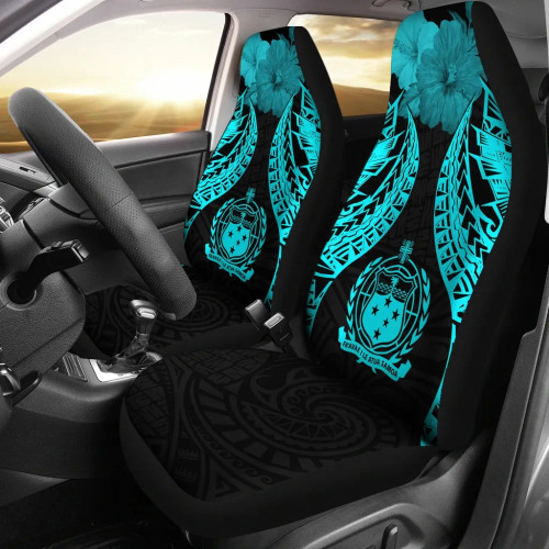 Samoa Polynesian Car Seat Covers Pride Seal And Hibiscus Neon Blue
