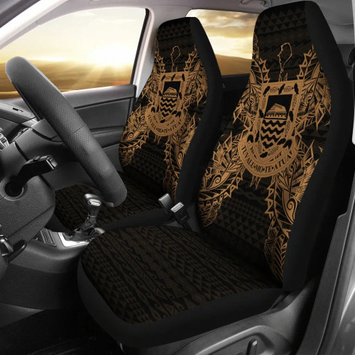 Tuvalu Car Seat Cover - Tuvalu Coat Of Arms Map Gold