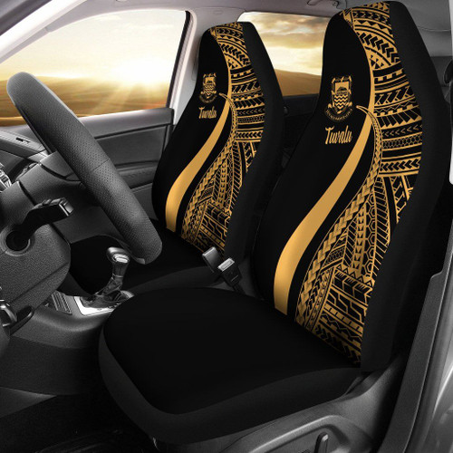 Tuvalu Car Seat Covers - Gold Polynesian Tentacle Tribal Pattern