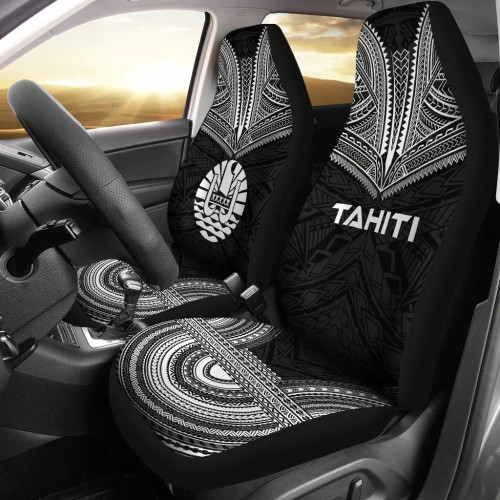 Tahiti Car Seat Cover - Tahiti Flag Polynesian Chief Tattoo Black Version