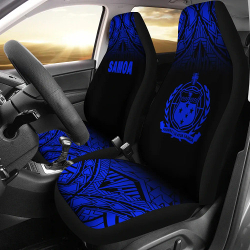Samoa Car Seat Covers - Samoa Coat Of Arms Polynesian Tattoo Fog Blue
