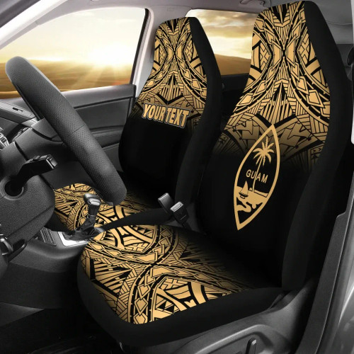 Guam Custom Personalised Car Seat Covers - Guam Coat Of Arms Polynesian Tattoo Fog Gold