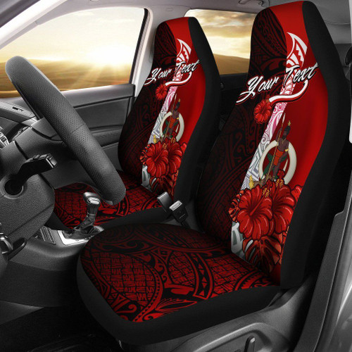 Vanuatu Polynesian Custom Personalised Car Seat Covers - Coat Of Arm With Hibiscus