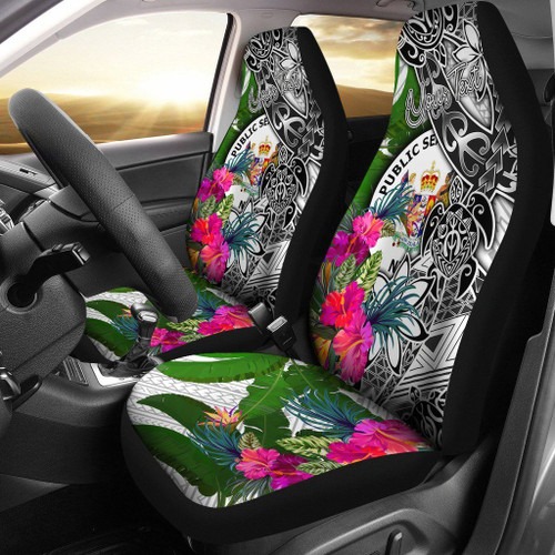 Niue Custom Personalised Car Seat Covers White - Turtle Plumeria Banana Leaf