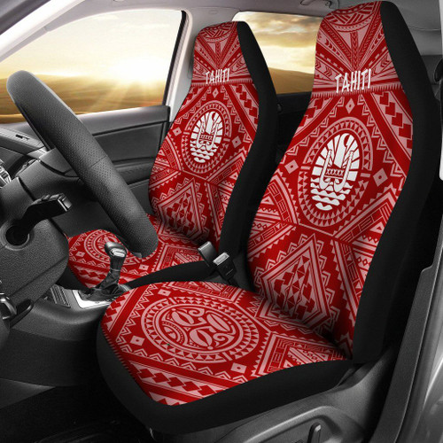Tahiti Car Seat Covers - Tahiti Seal In Polynesian Tattoo Style (Red) -BN25