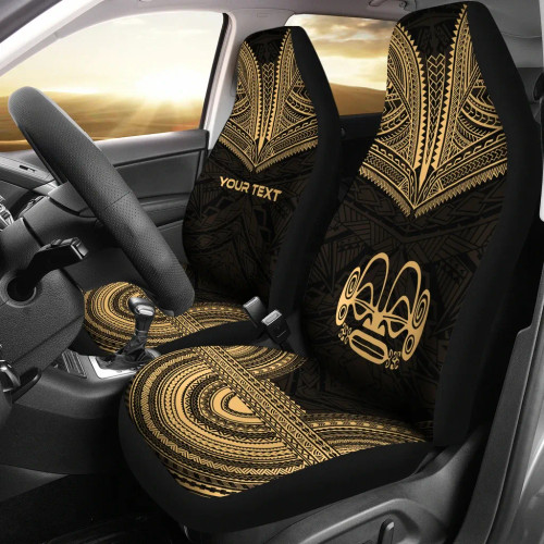 Marquesas Islands Custom Personalised Car Seat Cover - Tiki Face Polynesian Chief Tattoo Gold Version