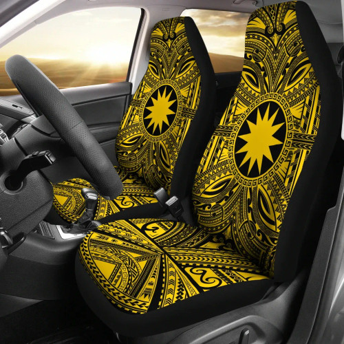 Nauru Car Seat Cover - Nauru Coat Of Arms Polynesian Gold Black