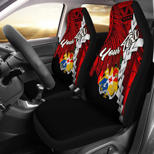 Tonga Polynesian Custom Personalised Car Seat Covers - Tribal Wave Tattoo Flag Color
