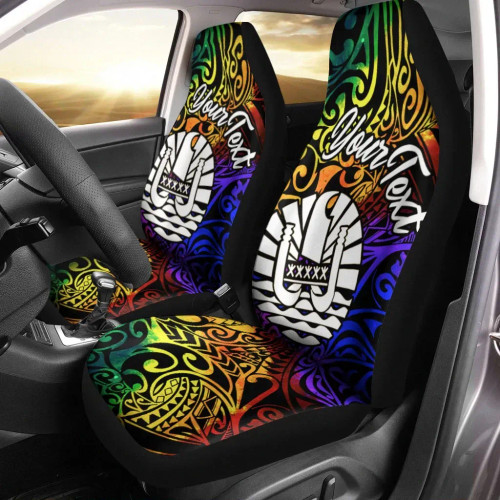 Tahiti Custom Personalised Car Seat Covers - Rainbow Polynesian Pattern