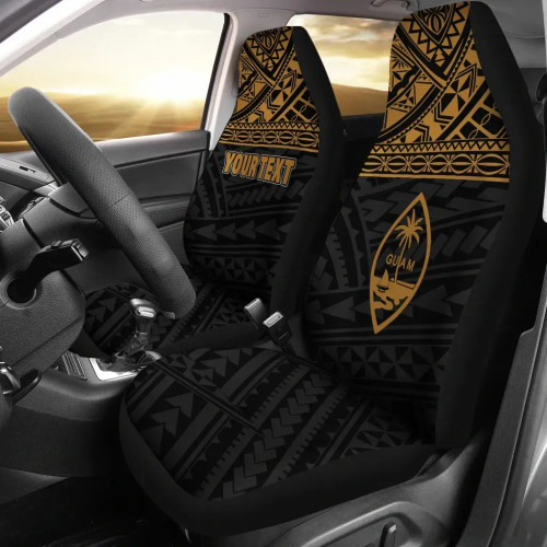 Guam Custom Personalised Car Seat Covers - Guam Coat of Arms Polynesian Gold Horizontal