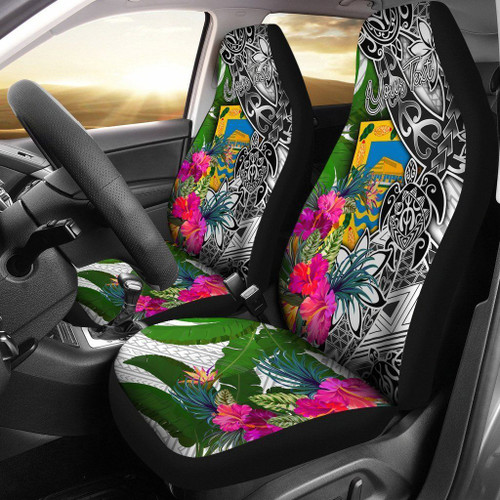 Tuvalu Custom Personalised Car Seat Covers White - Turtle Plumeria Banana Leaf