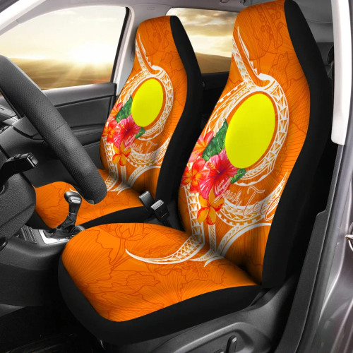 Palau Polynesian Custom Personalised Car Seat Covers - Orange Floral With Seal