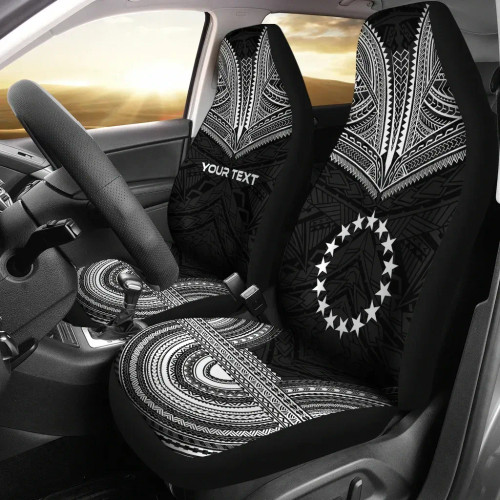 Cook Islands Custom Personalised Car Seat Cover - Cook Islands Flag Polynesian Chief Tattoo Black Version