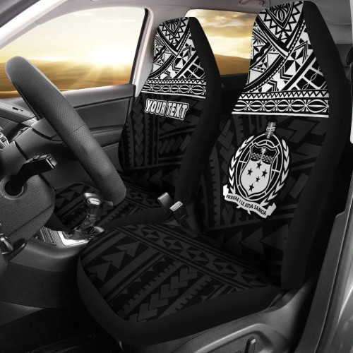Samoa Custom Personalised Car Seat Covers - Samoa White Coat Of Arms Polynesian Tattoo