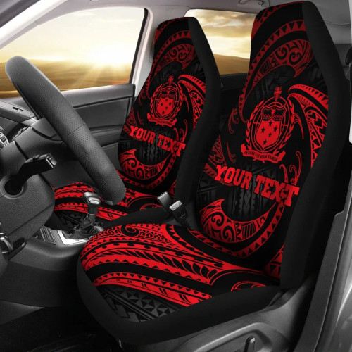 Samoa Polynesian Custom Personalised Car Seat Covers - Red Tribal Wave