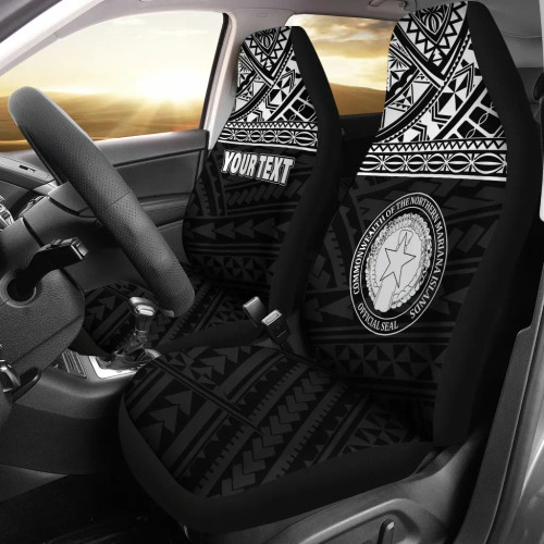 Northern Mariana Islands Custom Personalised Car Seat Covers - CNMI Seal Polynesian White Horizontal