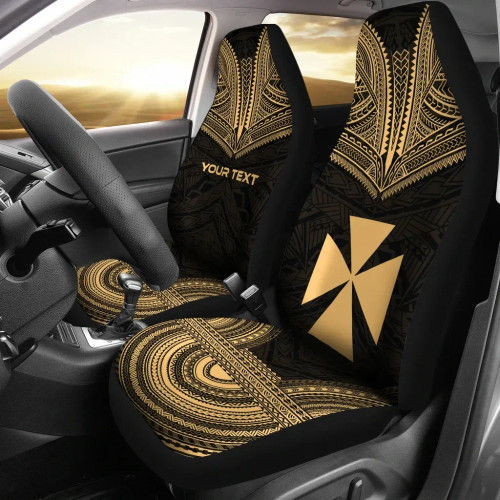 Wallis And Futuna Custom Personalised Car Seat Cover - Wallis And Futuna Coat Of Arms Polynesian Chief Tattoo Gold Version