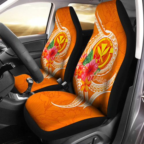 Hawaii Polynesian Car Seat Covers - Orange Floral With Seal