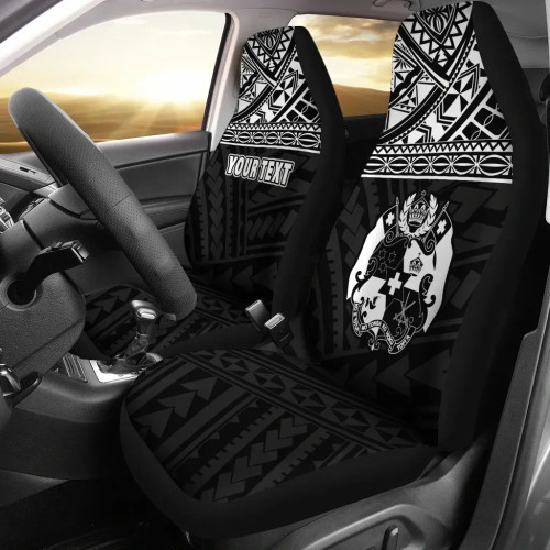 Tonga Custom Personalised Car Seat Covers - Tonga Coat of Arms Polynesian Tattoo Black