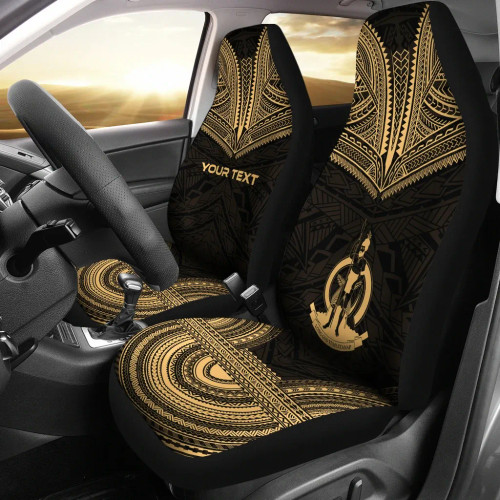 Vanuatu Custom Personalised Car Seat Cover - Vanuatu Coat Of Arms Polynesian Chief Tattoo Gold Version