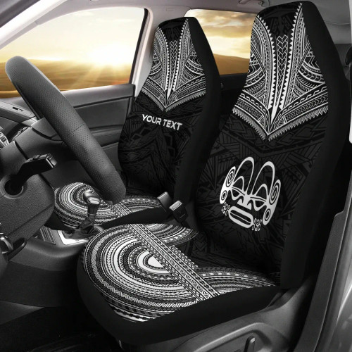 Marquesas Islands Custom Personalised Car Seat Cover - Tiki Face Polynesian Chief Tattoo Black Version