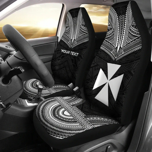Wallis And Futuna Custom Personalised Car Seat Cover - Wallis And Futuna Coat Of Arms Polynesian Chief Tattoo Black Version