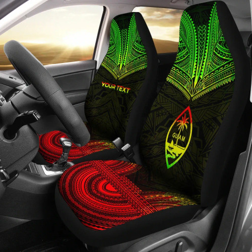 Guam Custom Personalised Car Seat Cover - Guam Flag Polynesian Chief Tattoo Reggae Version