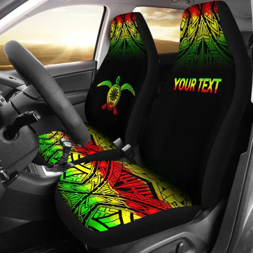 Hawaii Custom Personalised Car Seat Covers - Polynesian Turtle Tattoo Fog Reggae