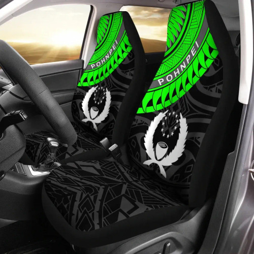 Pohnpei Custom Personalised Car Seat Covers - Ginger Lei Pattern Green