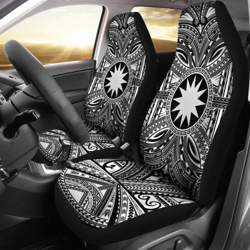 Nauru Car Seat Cover - Nauru Coat Of Arms Polynesian White Black