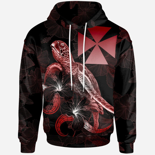 Wallis and Futuna Polynesian Hoodie - Turtle With Blooming Hibiscus Red