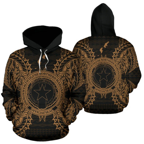 Northern Mariana Islands Polynesian ll Over Hoodie Map Gold