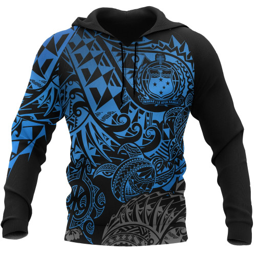 Samoa Polynesian Hoodie - Blue Turtle Flowing