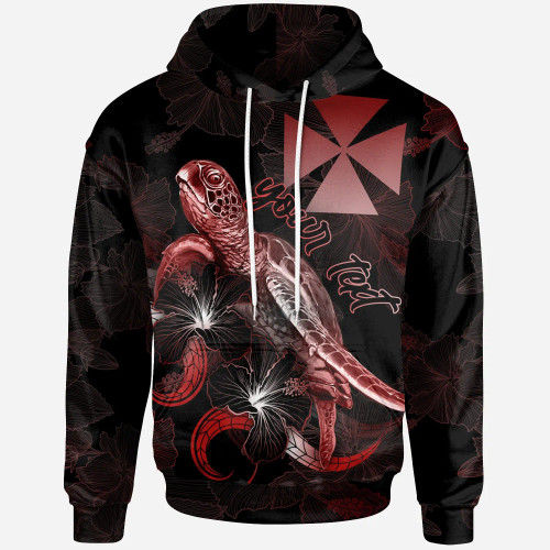Wallis and Futuna Custom Personalized Polynesian Hoodie - Turtle With Blooming Hibiscus Red