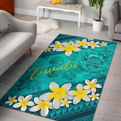 Tuvalu Polynesian Area Rug - Plumeria With Blue Ocean Polynesian 1