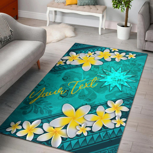 Nauru Polynesian Custom Personalised Area Rug - Plumeria With Blue Ocean Polynesian 1