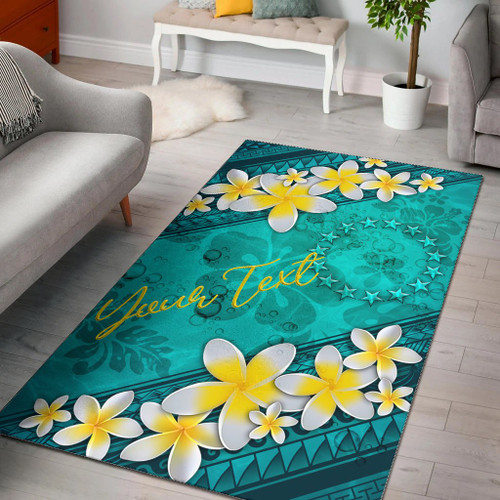 Cook Islands Polynesian Custom Personalised Area Rug - Plumeria With Blue Ocean Polynesian 1