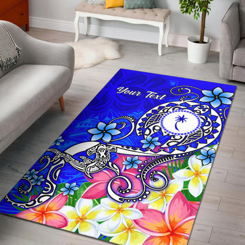 Chuuk Custom Personalised Area Rug - Turtle Plumeria (Blue) Polynesian 1