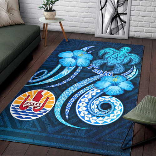 Tahiti Area Rug - Turtle and Tribal Tattoo Of Polynesian Polynesian 1