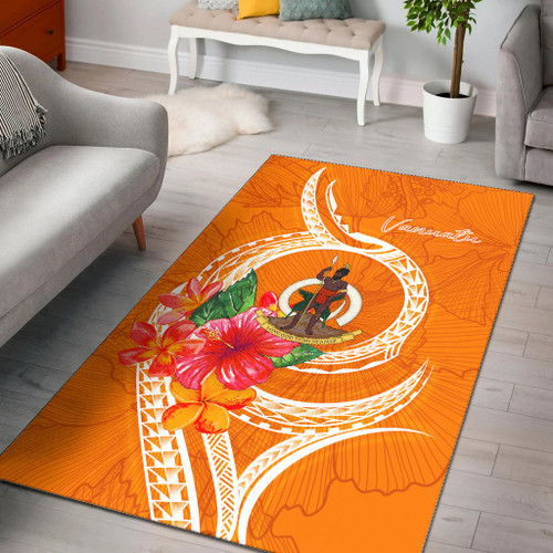 Vanuatu Polynesian Area Rug - Orange Floral With Seal Polynesian 1