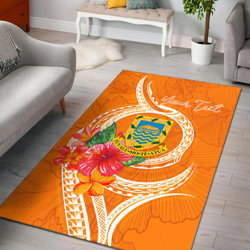 Tuvalu Polynesian Custom Personalised Area Rug - Orange Floral With Seal Polynesian 1