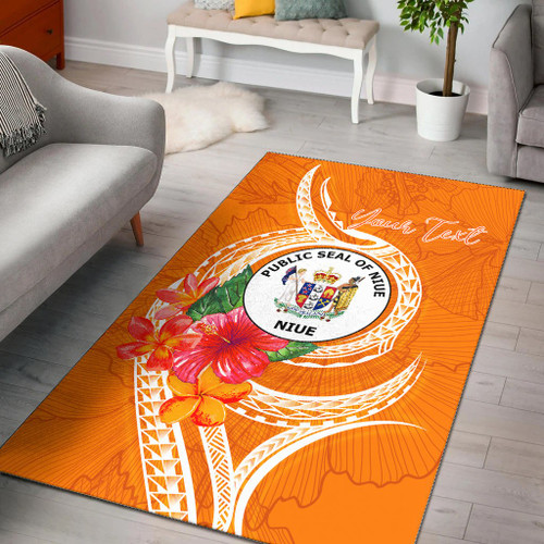 Niue Polynesian Custom Personalised Area Rug - Orange Floral With Seal Polynesian 1