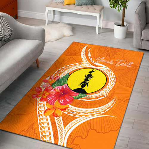 New Caledonia Polynesian Custom Personalised Area Rug - Orange Floral With Seal Polynesian 1