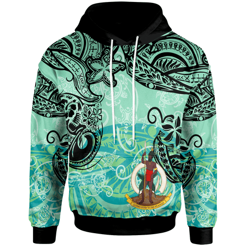 Vanuatu Hoodie - Vintage Floral Pattern Green Color