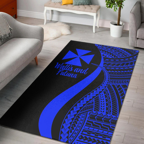 Wallis and Futuna Area Rug - Blue Polynesian Tentacle Tribal Pattern Polynesian 1